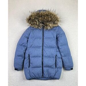 Gap Classic Puffer Coat Womens XXXS Blue Heather Faux Fur Hood‎ Down Fill Winter